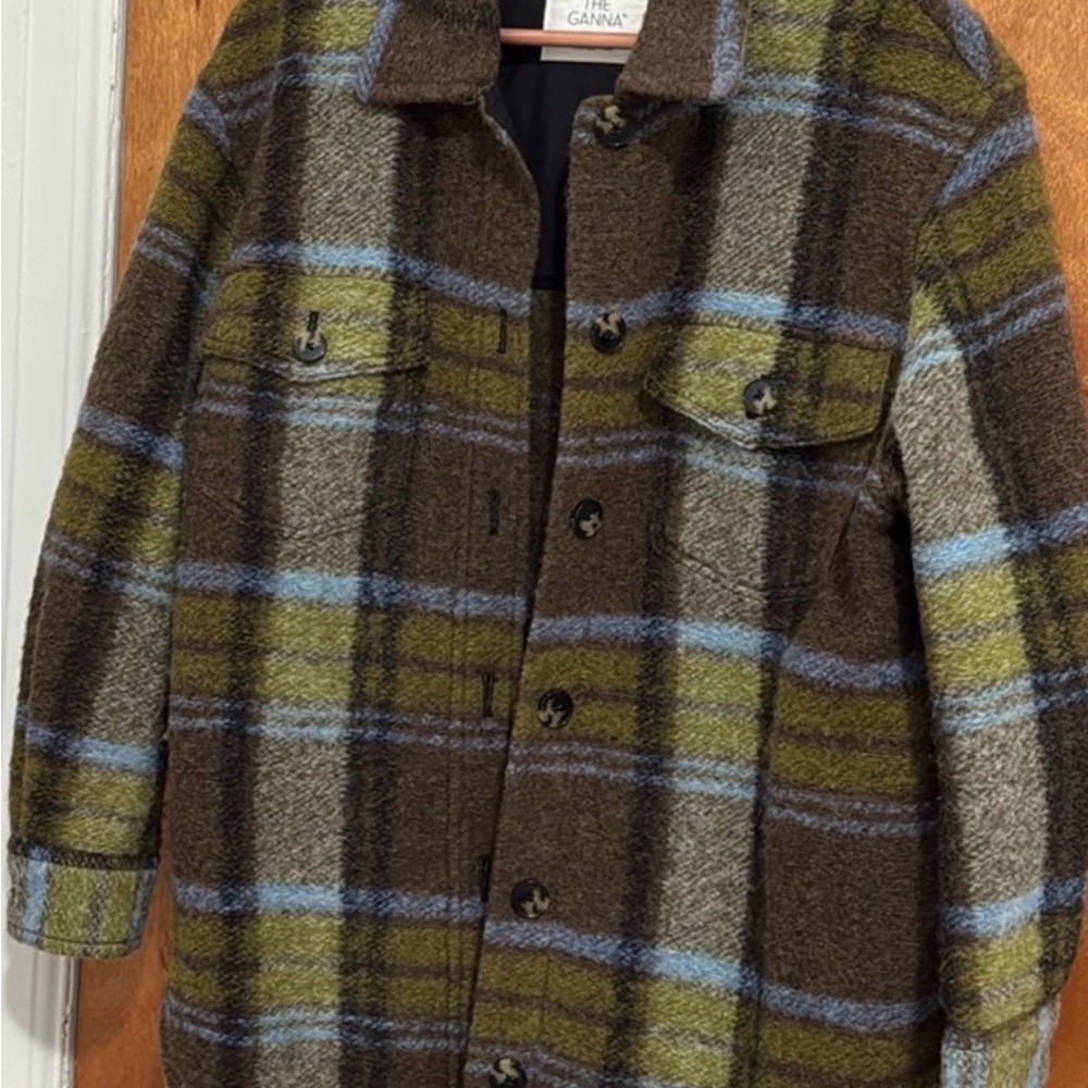 Aritzia “The Ganna” Brown and Blue Plaid Coat